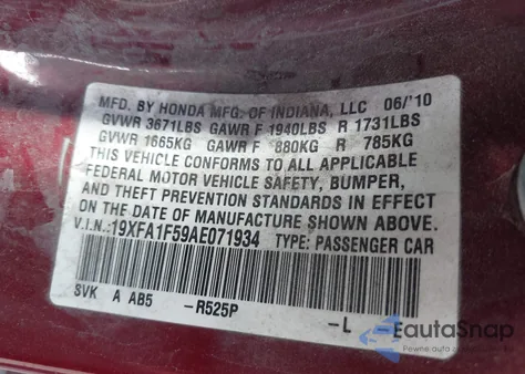 2010 Honda Civic Lx from USA, damaged, VIN 19XFA1F59AE071934